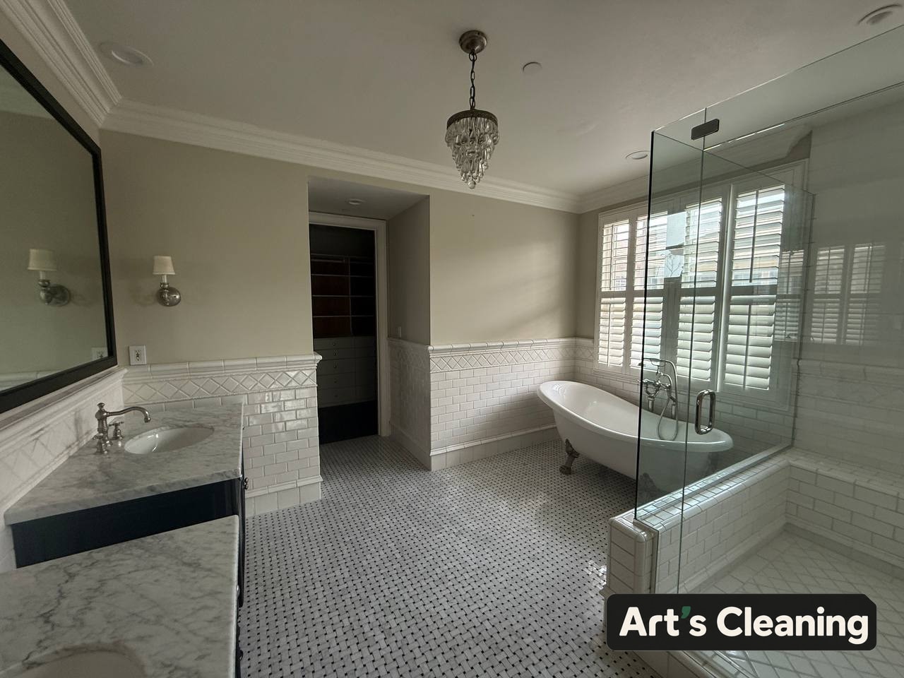 Bathroom bathtub and shower after cleaning