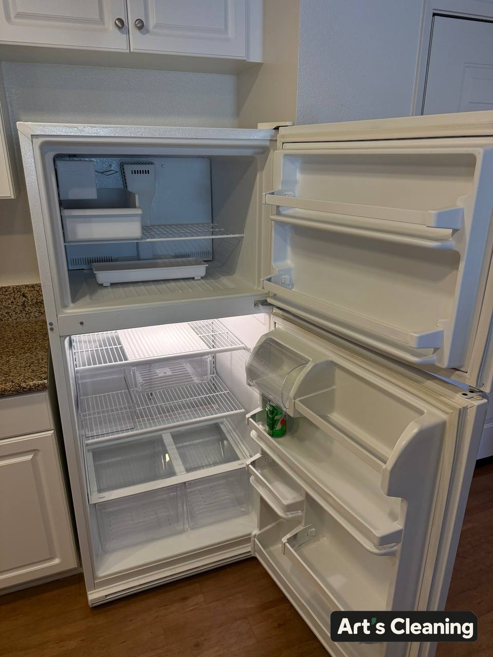 Open refrigerator after an interior clean