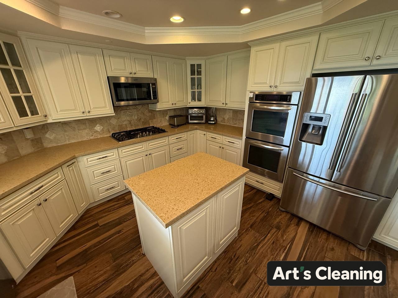 Bright clean kitchen with a white island