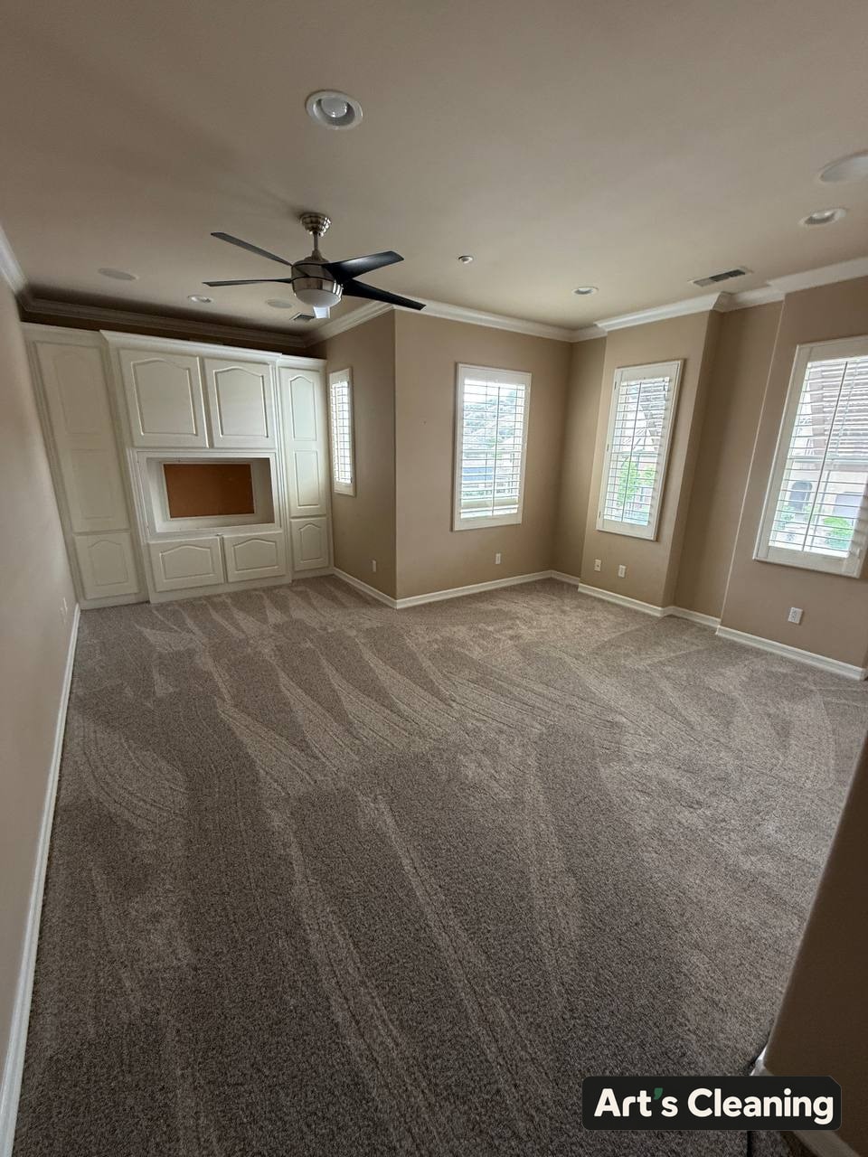 Bedroom carpet with fresh vacuum lines