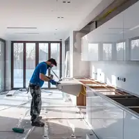Post-construction cleaning crew working in an Irvine home